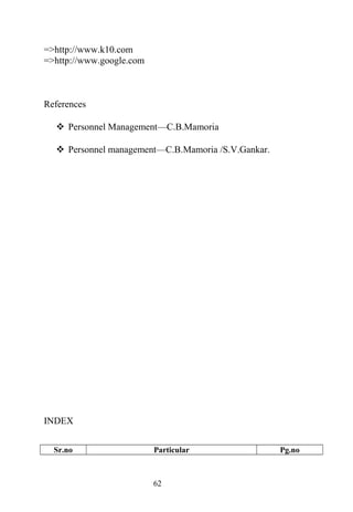 =>http://www.k10.com
=>http://www.google.com
References
 Personnel Management—C.B.Mamoria
 Personnel management—C.B.Mamo...