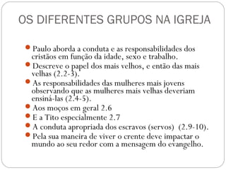 História e pano de fundo da carta
Filemom era dono de terras e de escravos.
Havia se convertido durante o ministério de Paulo.
Onésimo (significa “útil”), seu escravo, roubou e fugiu.
Fora para Roma (populosa, com 1 milhão de habitantes,
60% de escravos, lugar ideal para se esconder), mas
acabou preso e na mesma cela de Paulo.
Ouviu o evangelho e se converteu.
Áfia era provavelmente a esposa de Filemom. (Col 4.17)
Árquipo um mestre na igreja.
 