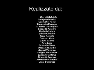 Realizzato da:
Borrelli Gabriele
Cotugno Federico
Cuciniello Paola
D'Alessio Giuseppe
D'Aurino Giuseppina
Esposito Antonio
Feola Salvatore
Ferraro Andrea
Fiore Antonio
Galasso Maria
Gionti Martina
Iorio Luca
Liccardo Chiara
Pascarella Mattia
Ranieri Vincenzo
Salegna Maddalena
Sarracino Antonio
Strazzulli Gennaro
Terracciano Antonio
Vitale Domenico
 