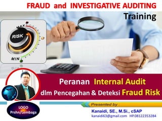 Training
Peranan Internal Audit
dlm Pencegahan & Deteksi Fraud Risk
LOGO
Prshn/Lembaga
 