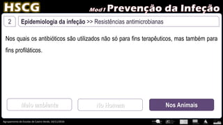 Agrupamento de Escolas de Castro Verde, 10/11/2016
2 Epidemiologia da infeção >> Resistências antimicrobianas
Nos quais os antibióticos são utilizados não só para fins terapêuticos, mas também para
fins profiláticos.
Meio ambiente No Homem Nos Animais
 