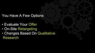 You Have A Few Options
• Evaluate Your Offer
• On-Site Retargeting
• Changes Based On Qualitative
Research
 