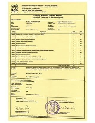 Transcript Master (S2) Master of Business Administration ITB Bandung ...