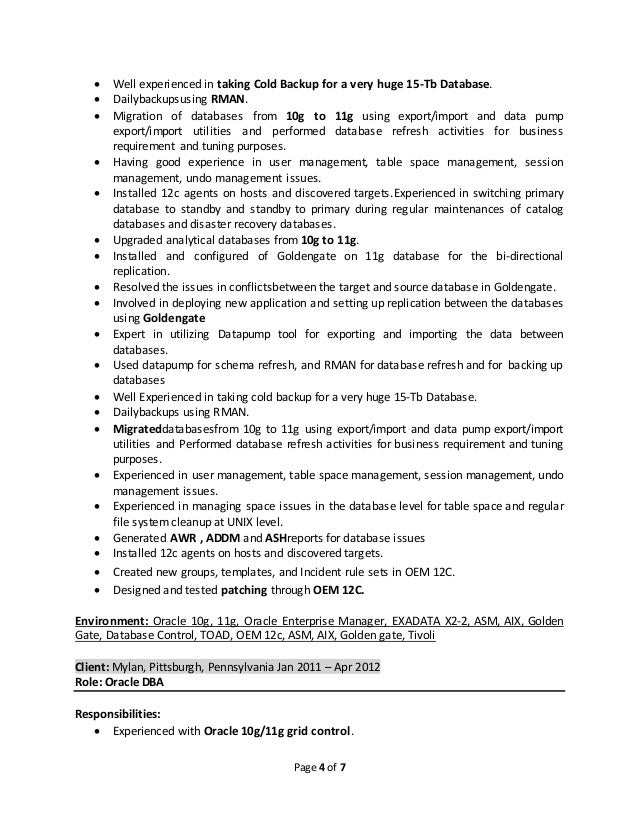 oracle dba resume example resume and cover letters