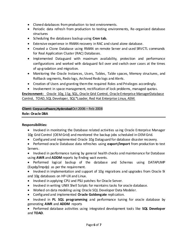 oracle dba resume sample