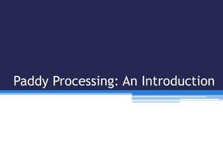 Paddy Processing: An Introduction
 
