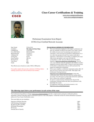 Cisco CCNA exam performance report | PDF