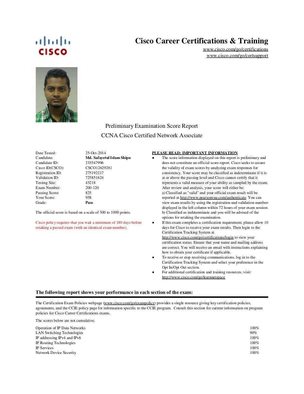 Score Report CCNA