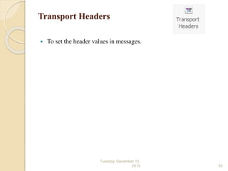 Transport Headers
 To set the header values in messages.
Tuesday, December 15,
2015 55
 