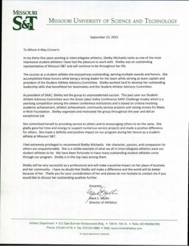 Letter Of Recommendation For Athletes