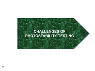 CHALLENGES OF
PHOTOSTABILITY TESTING
31
 