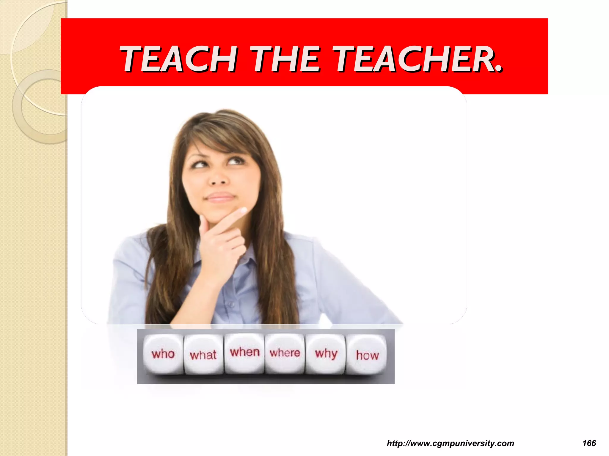 TEACH THE TEACHER.TEACH THE TEACHER.
http://www.cgmpuniversity.com 166
 