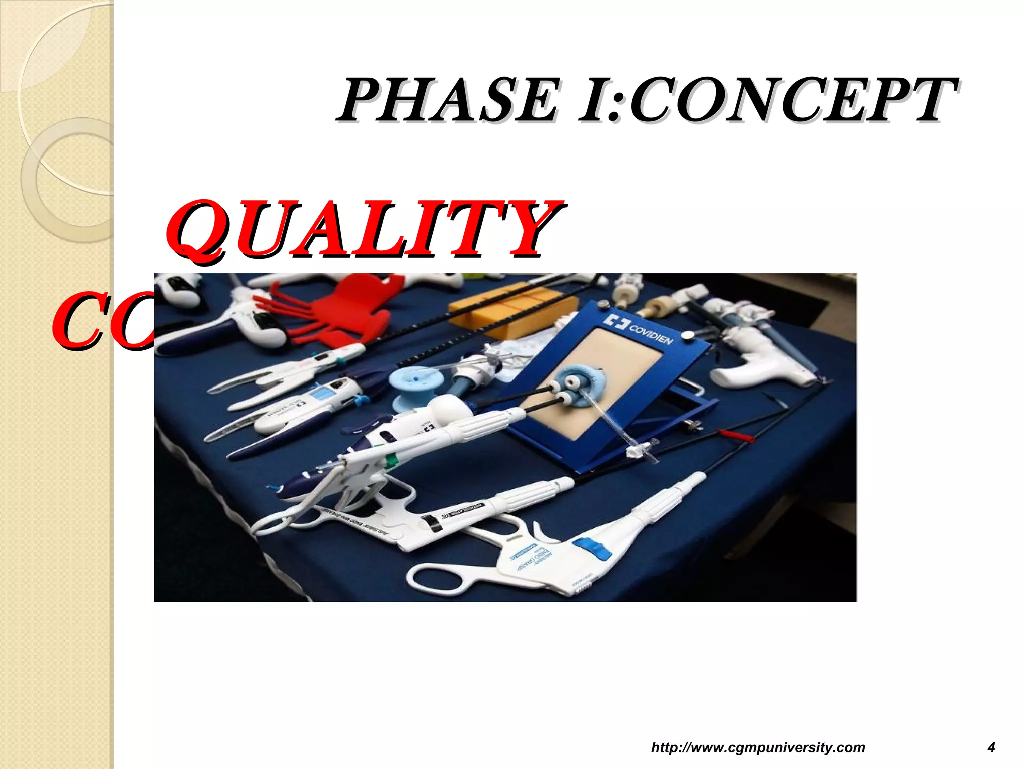 PHASE I:CONCEPTPHASE I:CONCEPT
QUALITYQUALITY
CONCEPTSCONCEPTS
http://www.cgmpuniversity.com 4
 