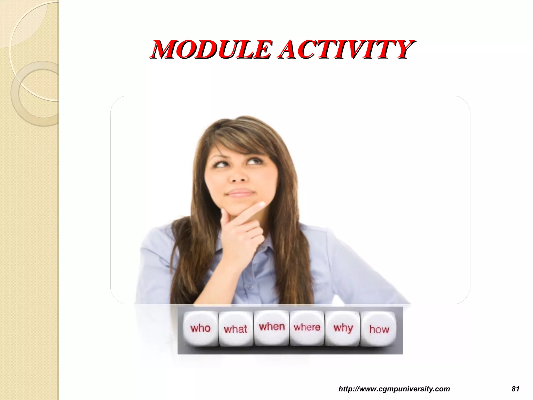 MODULE ACTIVITYMODULE ACTIVITY
http://www.cgmpuniversity.com 81
 