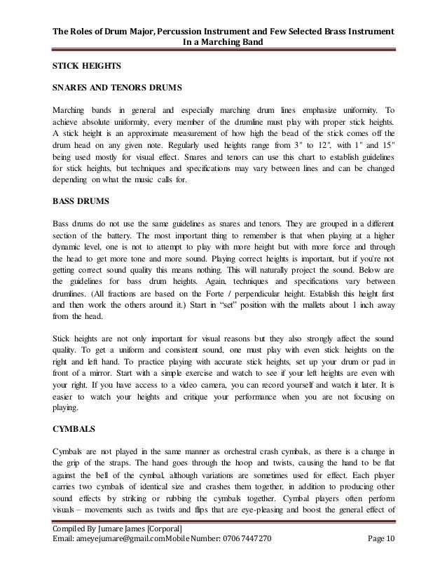 The Role of Drum Major, Percussion Instrument and Few Selected Brass