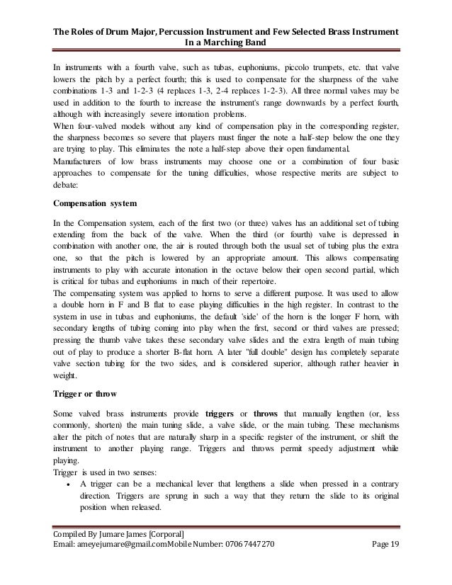 The Role of Drum Major, Percussion Instrument and Few Selected Brass