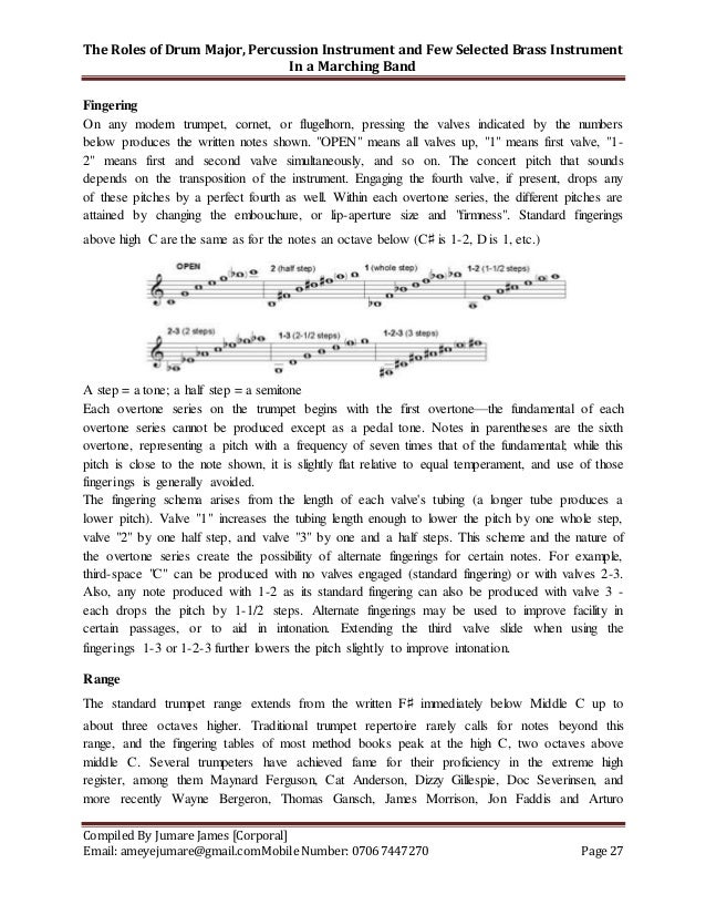 The Role of Drum Major, Percussion Instrument and Few Selected Brass