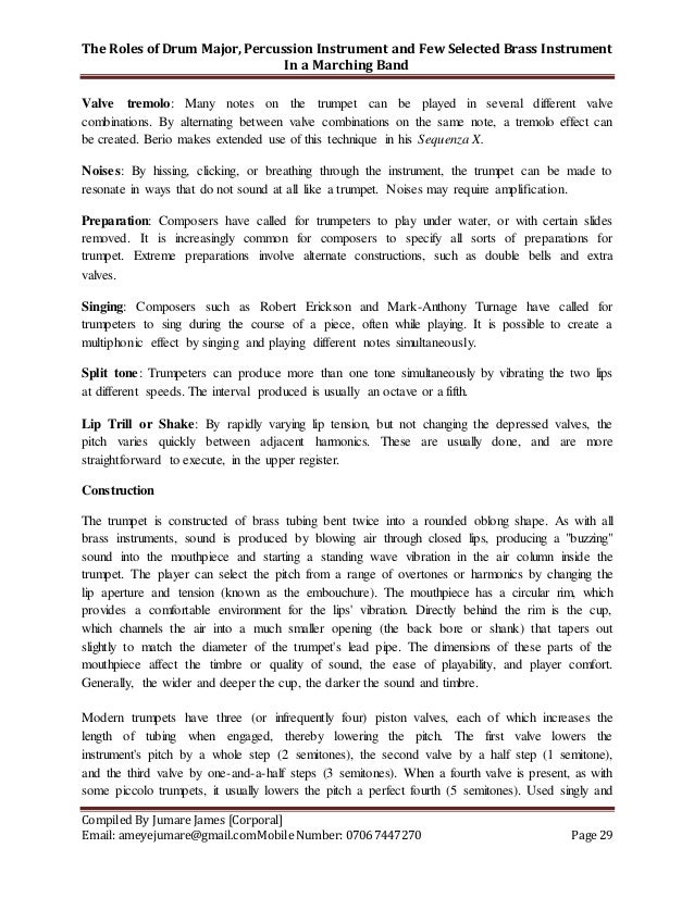 The Role of Drum Major, Percussion Instrument and Few Selected Brass