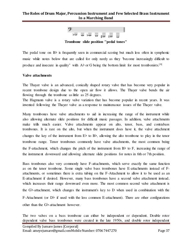 The Role of Drum Major, Percussion Instrument and Few Selected Brass