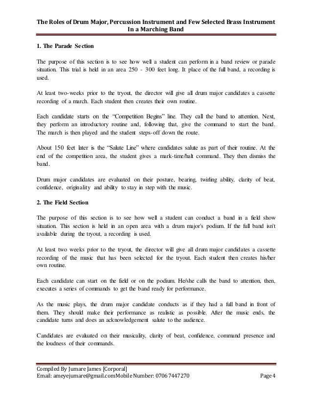 The Role of Drum Major, Percussion Instrument and Few Selected Brass