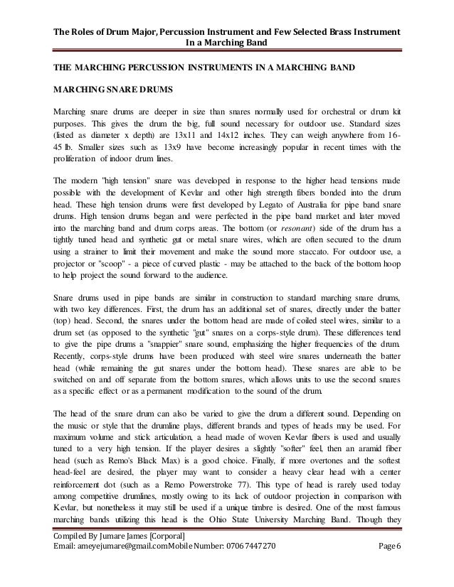 The Role of Drum Major, Percussion Instrument and Few Selected Brass