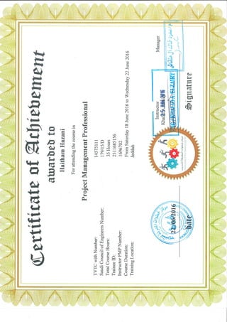 PMP Training Certificate