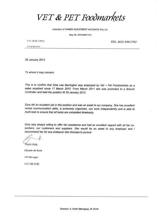 barrington reference letters and certificates veterinary letter of recommendation
