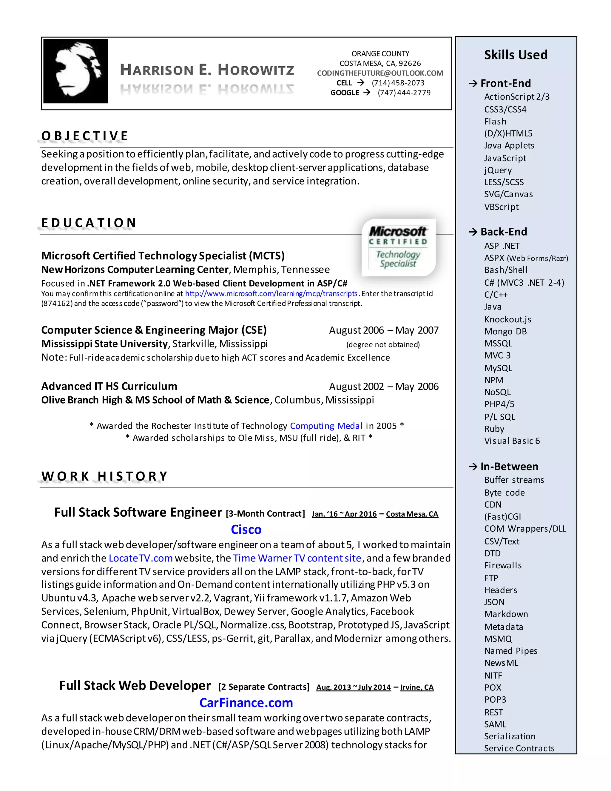 Harrison Horowitz's CV.