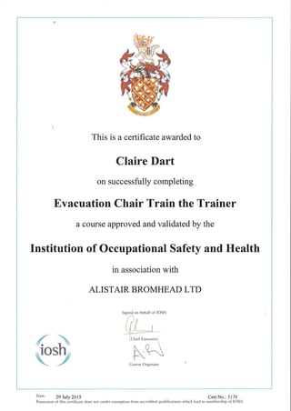 Evacuation Chair Train the Trainer Certificate