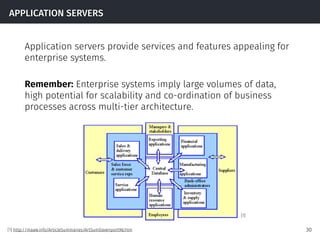 APPLICATION SERVERS
Application servers provide services and features appealing for
enterprise systems.
Remember: Enterpri...