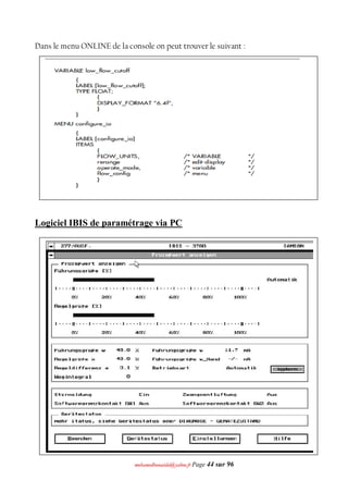 mmoohhaammeeddbboouuaacciiddaa@@yyaahhoooo..ffrr Page 44 sur 96
Dans le menu ONLINE de la console on peut trouver le suivant :
Logiciel IBIS de paramétrage via PC
 