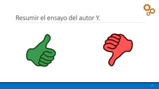 Resumir el ensayo del autor Y.
17
 