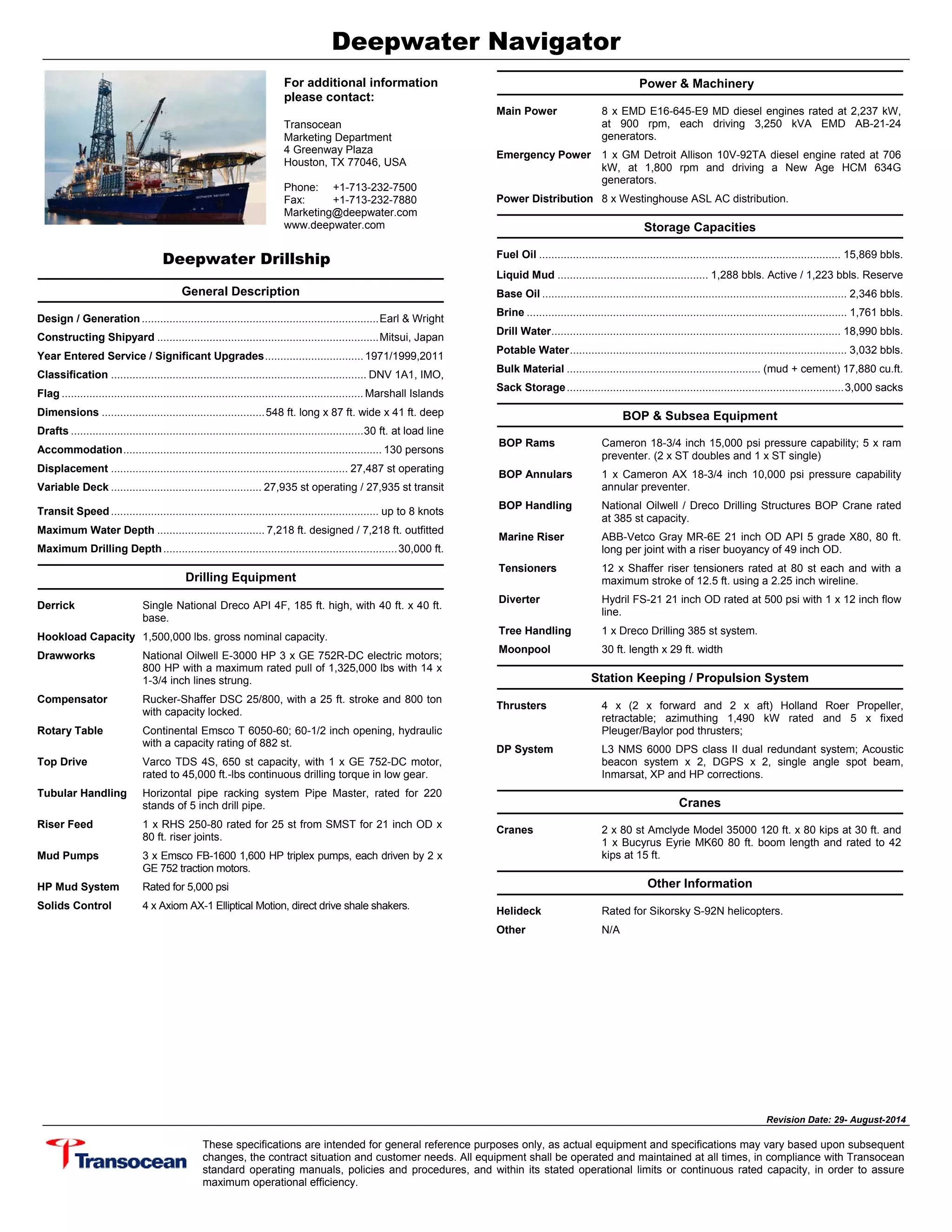 Deepwater Navigator data | PDF