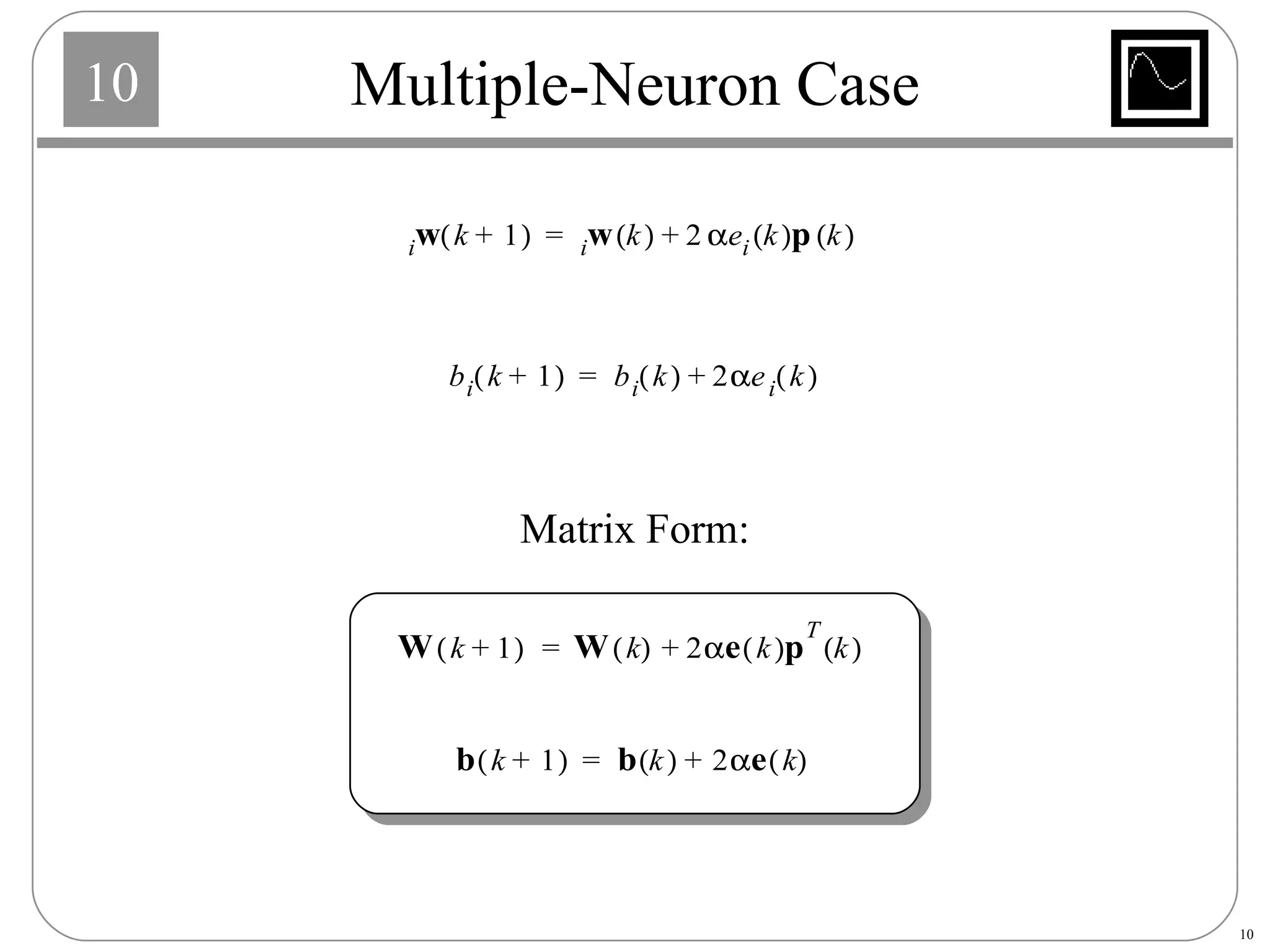 Multiple-Neuron Case Matrix Form: 
