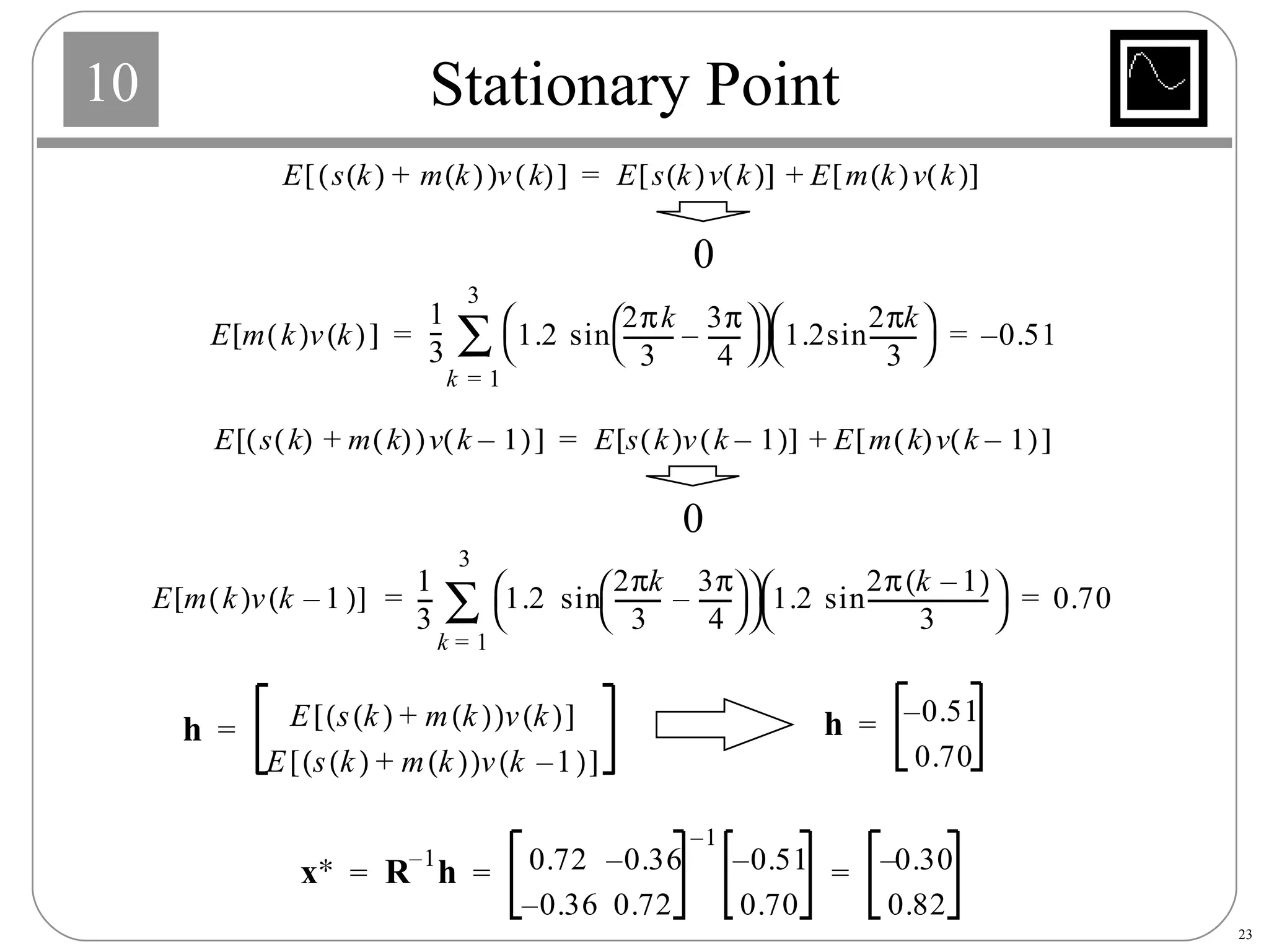 Stationary Point 0 0 h E s k   m k   +   v k     E s k   m k   +   v k 1 –     = 