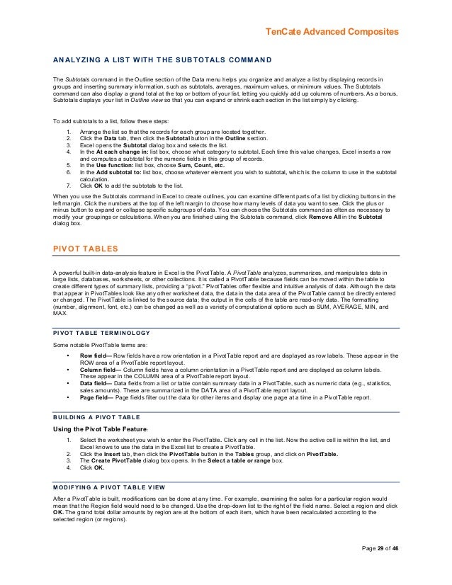 Excel Training Manual