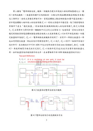 3
4.2 ( ) ( )
( )
11 1S′ >
( ) GΓ 11S′
11G S′Γ ⋅ 1( ( ) ( )G s H s 1)
22 1S′ > ( )
22 1L S′Γ ⋅ =
11 1G S′Γ ⋅ = 22 1L S′Γ ⋅ =
ADS term GΓ 11S′
4.3 11 1G S′Γ ⋅ = (
ADS )
Resonator
Output
Network0Z 0Z
1a 2a
1b 2b
][S
inZ outZ
)( 1Γ )( 2Γ
LZ
)( LΓ
GZ
)( GΓ
'
11S
'
22S
1'
11 =⋅Γ SG
1'
22 =⋅Γ SL
If it is oscillating at one port, it must be
simultaneously oscillating at the other port.
Two-port Reflection:
4.2
Resonator
GZ
)( GΓ
Output
Network0 0Z
1a 2a
1b 2b
][S
inZ outZ
)( 1Γ )( 2Γ
LZ
)( LΓ
'
11S
'
22S
Term
Term1
Z=50 Ohm
Num=1
Term
Term2
Z=50 Ohm
Num=2
4.3
 