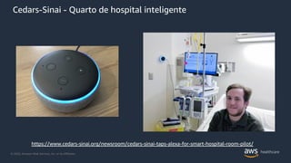 © 2020, Amazon Web Services, Inc. or its Affiliates.
Cedars-Sinai - Quarto de hospital inteligente
https://www.cedars-sinai.org/newsroom/cedars-sinai-taps-alexa-for-smart-hospital-room-pilot/
 