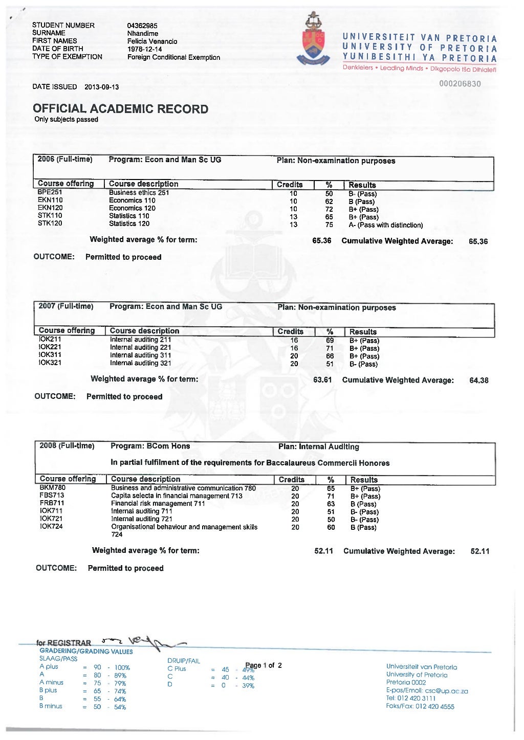 UP Certificate and Academic Records