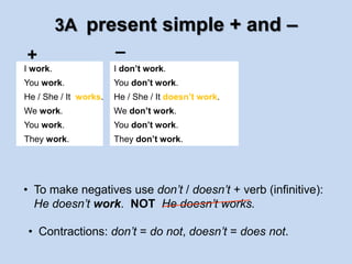 Present simple + and - sentences | PPSX