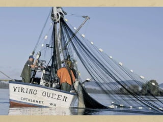 L'objectiu de la pesca comercial és realitzar el màxim de captures
per abastar els mercats. S'inverteixen importants recursos
econòmics per tenir una bona flota pesquera, que disposi de
tecnologia d'última generació per augmentar les captures, i es
milloren les infraestructures portuàries per facilitar l'accessibilitat,
etc.
Depenent del lloc on es duu a terme, podem diferenciar:
• La pesca costanera. Els vaixells s'allunyen poc de la costa, són
petits i estan equipats amb xarxes i llinyes potents. Les
captures cada vegada són més reduïdes, atès que els fons
marins són força exhaurits. El peix desembarcat es porta a les
llotges.
 