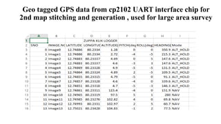 Geo tagged GPS data from cp2102 UART interface chip for
2nd map stitching and generation , used for large area survey
 