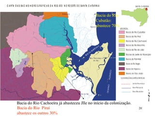Bacia do Rio Cubatão:  abastece 70% Bacia do Rio  Piraí abastece os outros 30% Bacia do Rio Cachoeira já abasteceu Jlle no início da colonização. 
