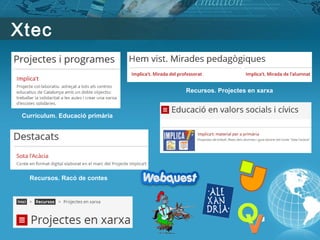 Xtec
Recursos. Racó de contes
Currículum. Educació primària
Recursos. Projectes en xarxa
 