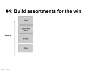 #4: Build assortments for the win 
Best 
Better Still 
(decoy) 
Better 
Good 
Vertical 
© Harrison Metal 
 