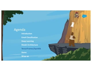 Agenda
Introduction
Email Classification
Deep Learning
Model Architecture
TensorFrames/SparkDL
Demo
Wrap up
 