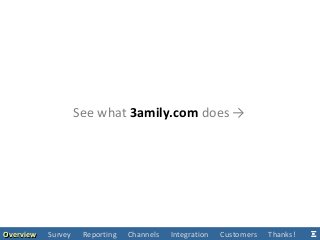See what 3amily.com does →
OverviewOverview Survey Reporting Channels Integration Customers Thanks!
 