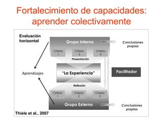 Fortalecimiento de capacidades:
aprender colectivamente
“La Experiencia”
Grupo Externo
Reflexión
Grupo Interno
Presentació...