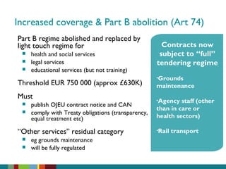 Increased coverage & Part B abolition (Art 74)
Part B regime abolished and replaced by
light touch regime for
 health and...