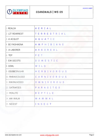 Class 3 Science Olympiad Sample paper on Animals - Set 01 | PDF